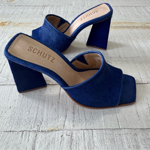 Schutz Shoes - SCHUTZ Lizah Welt Wild NWOT size 7.5 Blue Calf Hair Leather Sandal Triangle Heel
